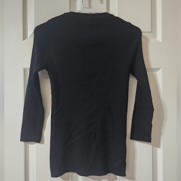 Ribbed Fitted Cutout 3/4 Sleeve Black Knit Sweater Top by Carmen Marc Valvo, EUC - Picture 6 of 8